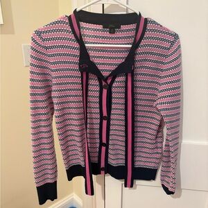 J. Crew Pink and Navy Patterned Knit Cardigan